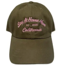 Stay At Home Mom est 2025 California Olive Green Hat with Pink Embroidery
