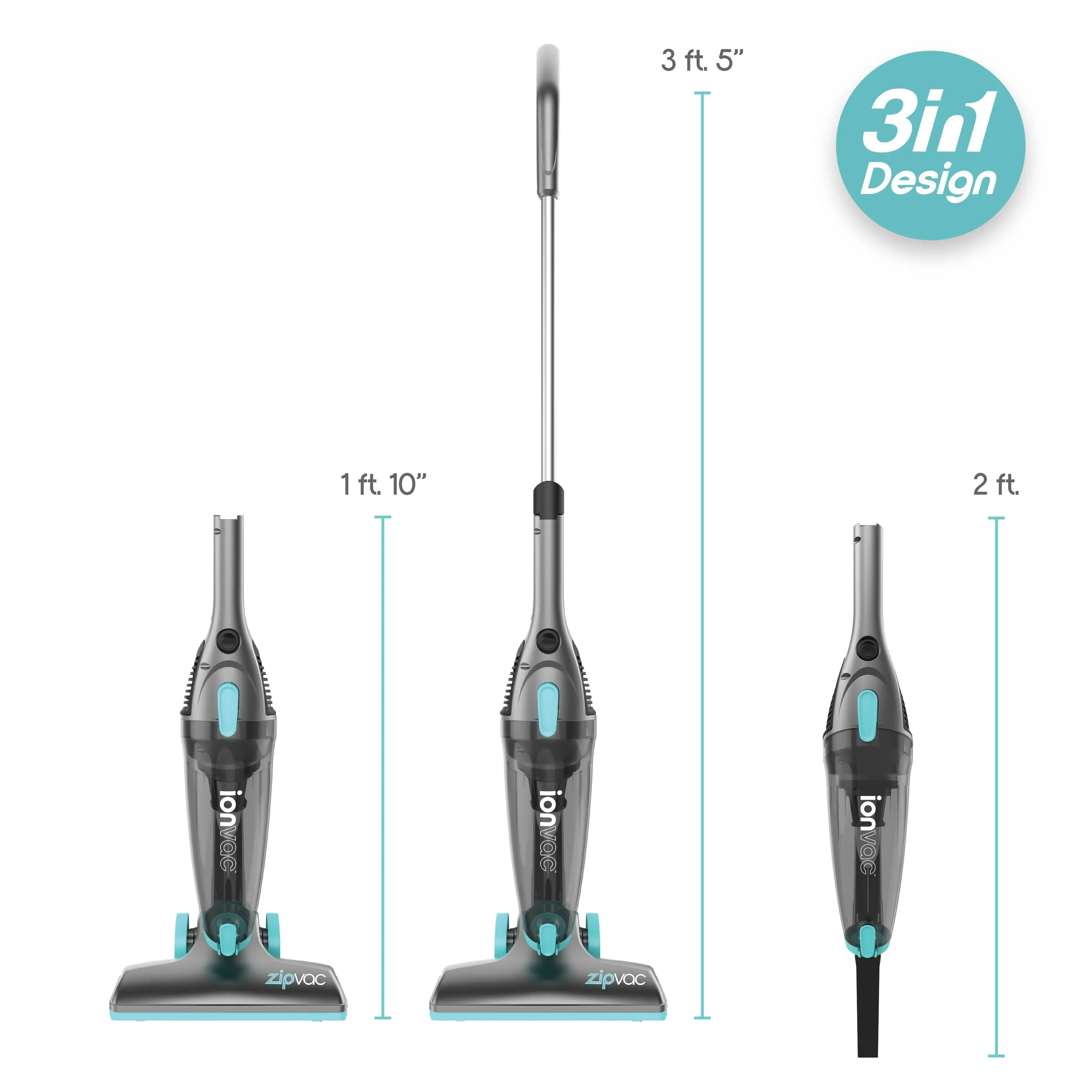 Ionvac ZipVac Corded Stick Vacuum, Multi-Surface 3-in-1 Upright/Handheld Vacuum Cleaner, Model #8842