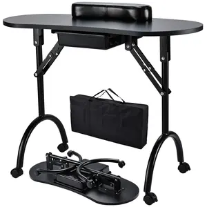 Portable Manicure Nail Table on Wheels Rolling Manicure Table with Dust Collector Manicure Hand Rests 4 Lockable Wheels Organizer Carry Bag