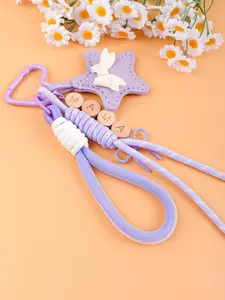 1 Count Mother's Day Gift Mama Keychain, Cute Star PU Leather Bag Charm, Engraved Wooden Beads, Pastel Paracord Rope Key Ring for Mom Purse