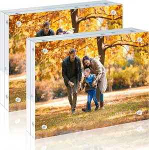 2 Pack 4x6  Picture Frames - 20% Thicker Double Sided  Frame with UV Protection - Freestanding Clear Frameless Display for Tabletops - Modern Photo Frame Set for  & Office Decor