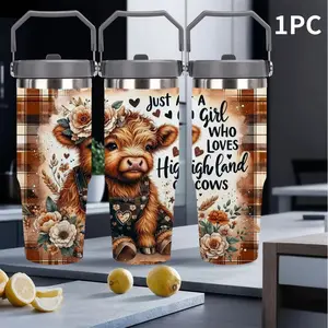 Stainless Steel Insulated Tumbler with Lid & Straw, 30oz/20oz Car Mug, Floral Print Design, Portable Travel Drinkware, Ideal Gift