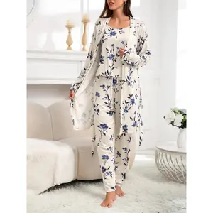 Women's 3-piece Sleepwear Set, Soft and Comfortable Sleepwear for Nightwear, Ideal for Relaxation and Sleep, Pjs