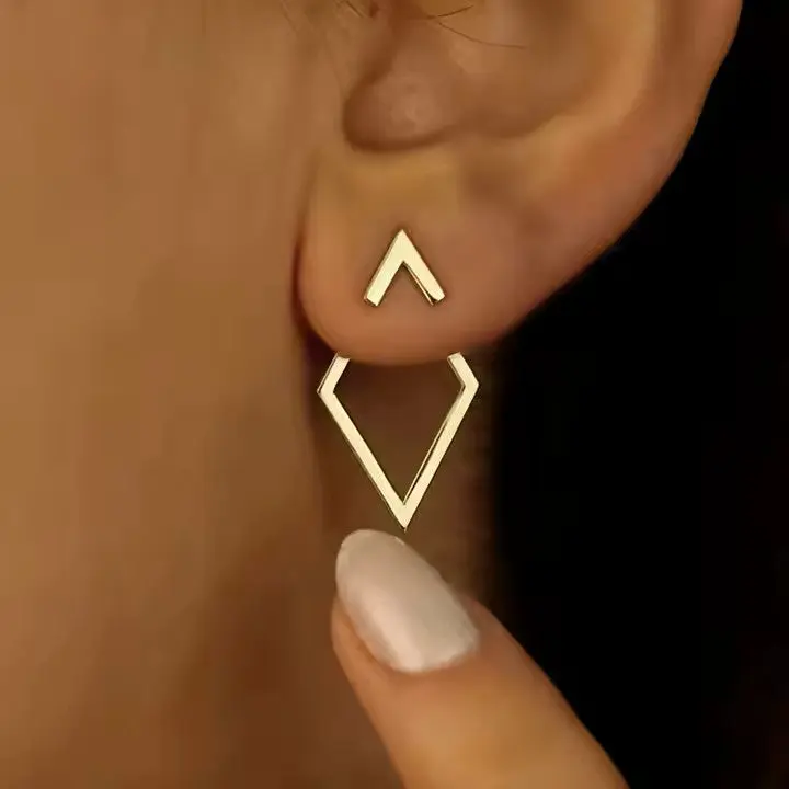 Geometric Arrow Metal Earrings for Women - Modern Abstract Diamond-Shaped Design, Casual Fashion Jewelry Matching Pair Set, Female, Arrow Design, Elegant, Daily, Metalcraft, No, Statement Pieces, Diamond Shapes, Abstract Form, Matching Pairs