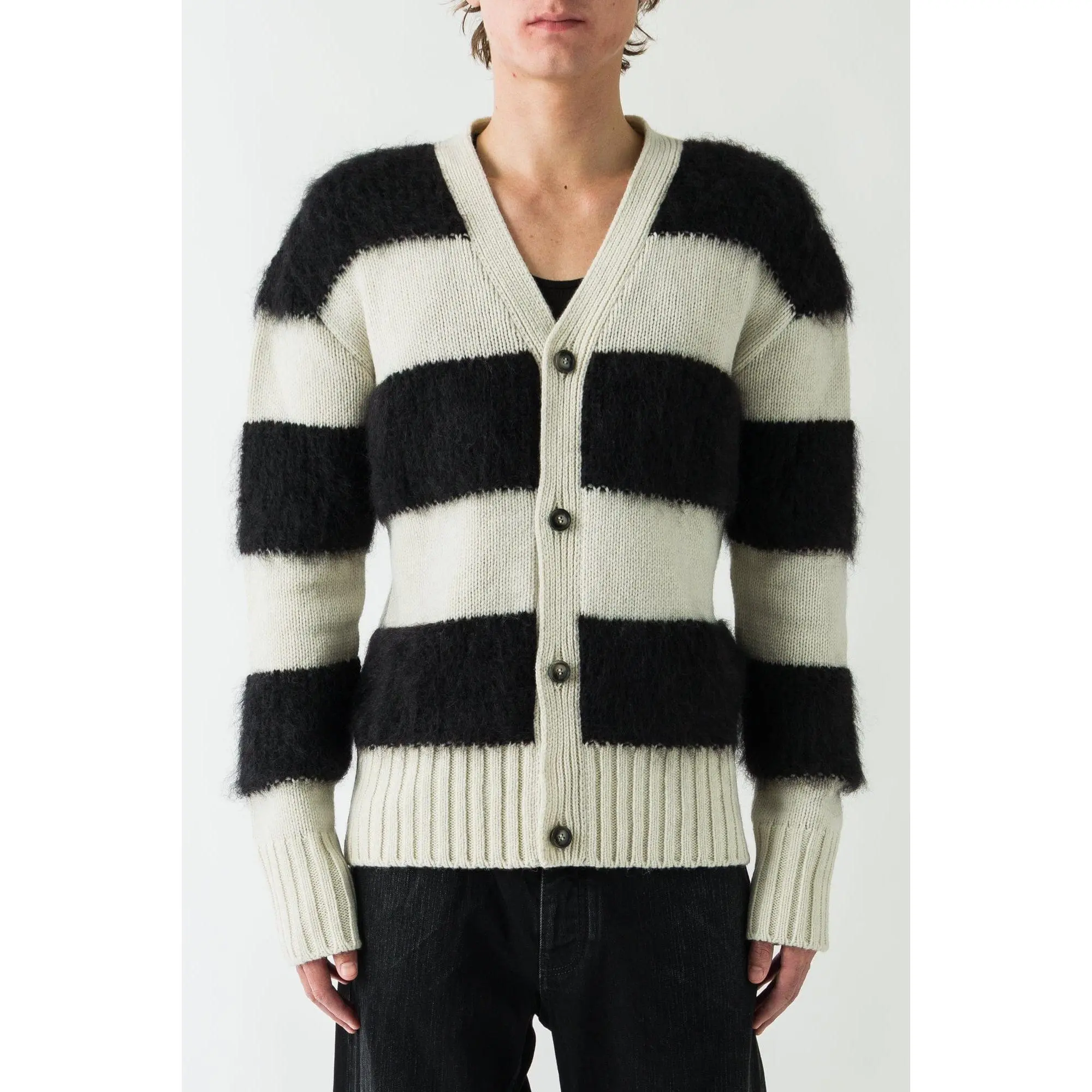 Marni Striped Cardigan with Fur Collar