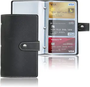 Credit Card Holder, Leather Business Card Organizer with 96 Card Slots, Professional Card Book Case for Cards and Important Documents to Prevent Loss or Damage (Black)