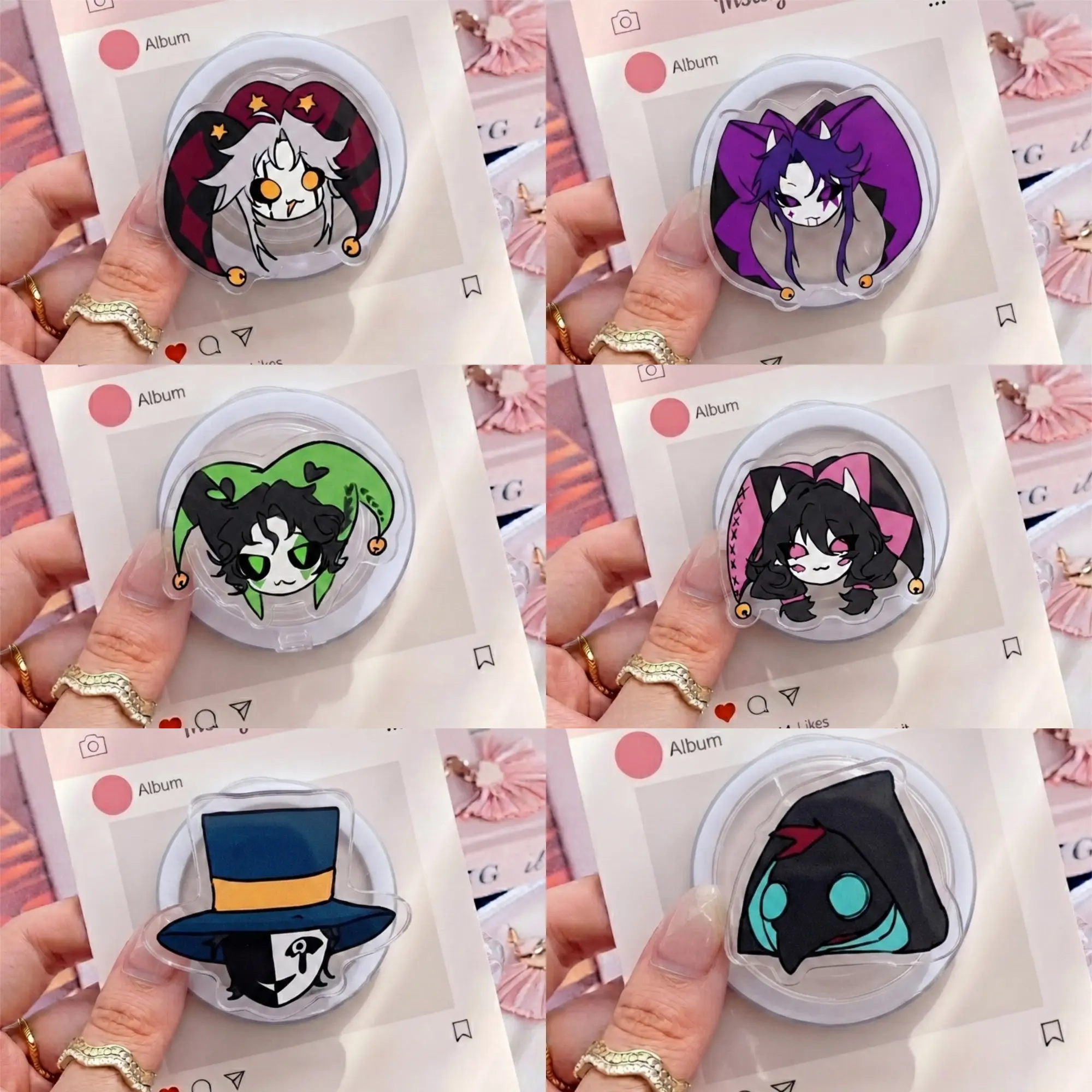 Character Acrylic Phone Grip Holder, Cute Anime Style Collapsible Stand for Smartphones, Unique Aesthetic Accessories for Fans and Gamers