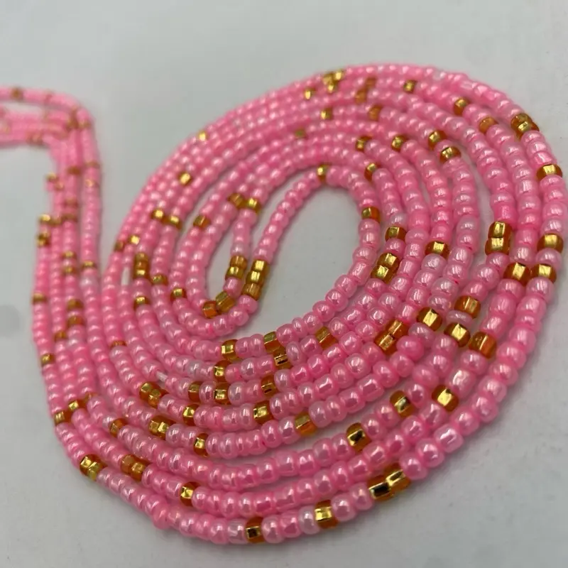 Pink & Gold Waist Beads Tie On | African Waist Bead | BodyJewelry | Ghana | Price Per Item 45”-50”
