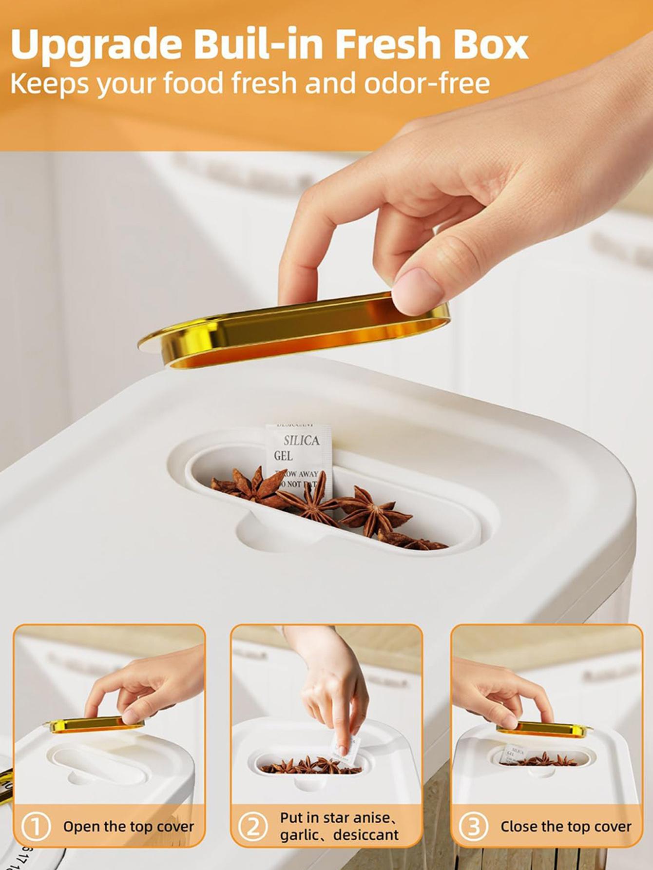 Mothers Day Gift 5kg 10kg Clear Rice Dispenser Large Cereal Container with Lid Time Scale Measuring Cup Moisture Proof Airtight Food Storage Bucket for Rice Corn Coffee Beans Grains Soybeans Oatmeal Home Kitchen Organizer