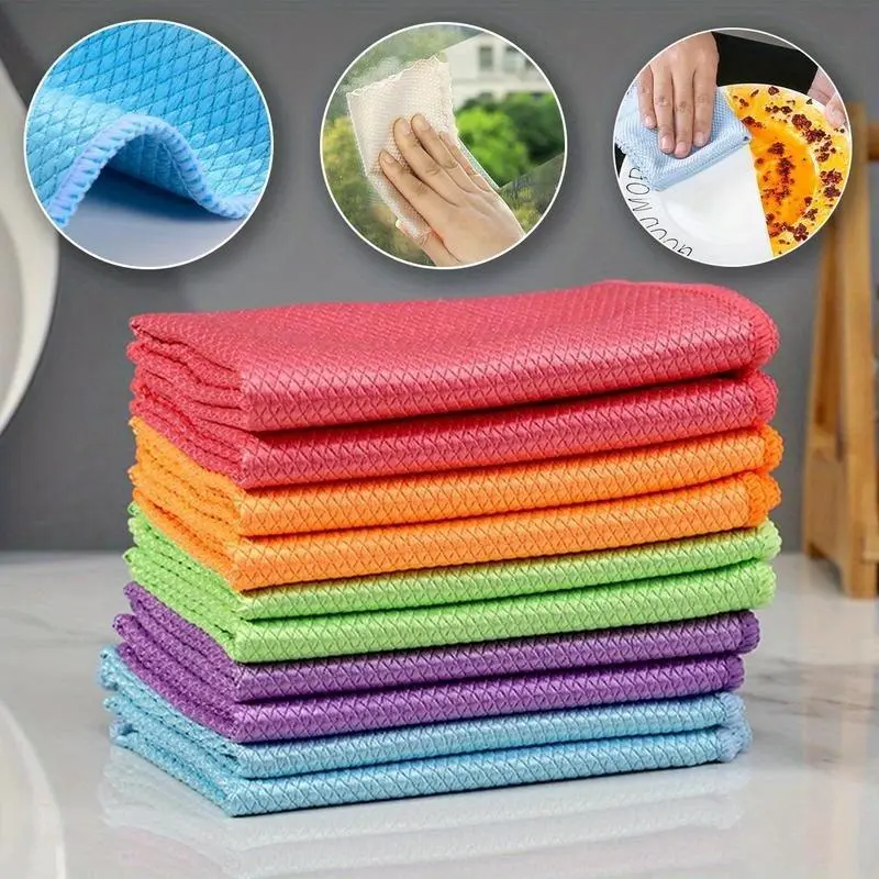 Miracle Cleaning Cloth - Fish Scale Glass Wiping Cloth, Car Window Mirror Cleaning Cloth - Streak Free & Reusable - Perfect For Cleaning Kitchen, Mirrors, Glass, Dish, Screens ! Cleaning Supplies, Cleaning Tool, Super Absorbent Reusable