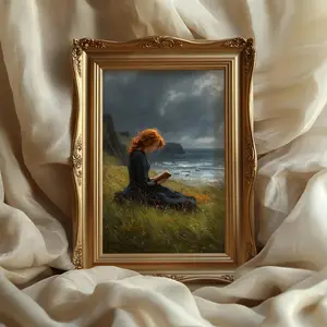 Moody Woman Reading_ Moody Coastal Artwork, Victorian Dark Academia Art Print
