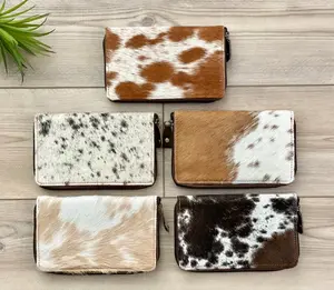 Western Cowhide Zip Wallet with Wristlet Strap – Real Leather Wristlet Clutch – Boho Cowgirl Wallet – Handmade Western Rodeo Accessory