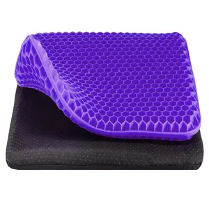 Double Thick Gel Seat Cushion  Purple Honeycomb Chair Pad for Back & Tailbone Pain Relief, Ergonomic Cooling Breathable Office Chair Mat, Non-slip Orthopedic Seat Cushion for Car & Gaming