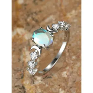 Summer Oval Shaped Artificial Gemstone & Rhinestone Decorated, Oval Halo Ring, Gifts for Her, Wedding & Engagement Jewelry Gift for Women, Wedding Rings