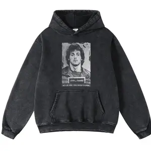 RAMBO FIRST BLOOD Hoodie Womenswear Vintage High-Quality Crew Neck oversized loose Fit Cotton Fabric Casual Comfort Windproof Warm Funny Long Sleeve Sweatshirt Fashion for Men and Women Top Daily Wear 102005 O