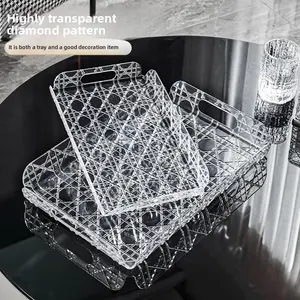 Luxury Rattan Pattern Tea Tray, High-End 2026 New Model, Rectangular Tray for Home, Living Room, Coffee Table, Beauty Accessories