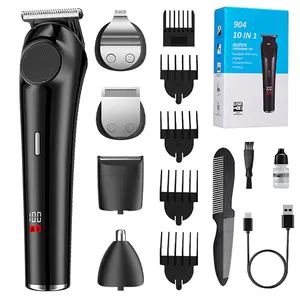 Multifunctional men’s grooming kit — beard and hair shaver, professional styling clipper, includes beard, nose hair, and facial trimming tools; long battery life, black, comfortable design