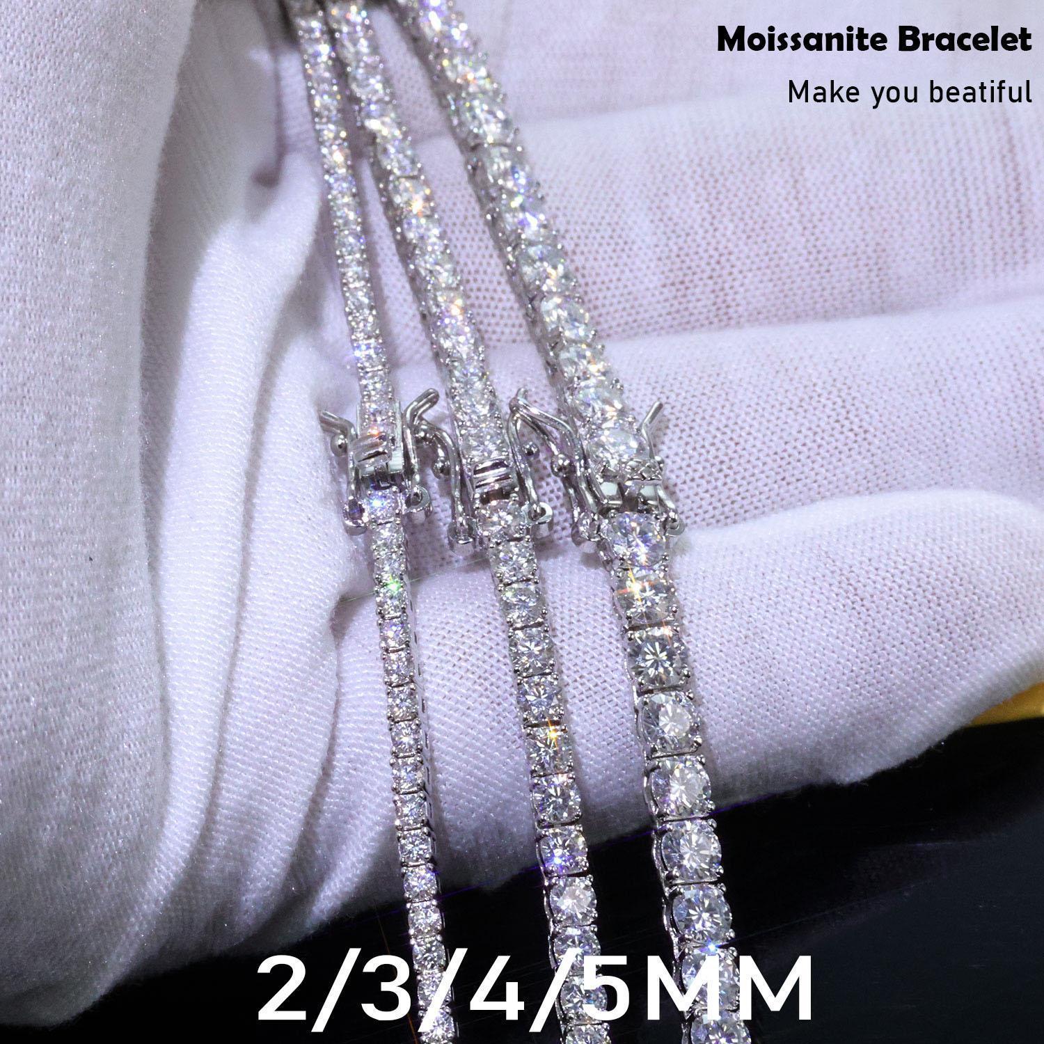 925 VVS Moissanite Tennis Chain Fine Jewelry 2/3/4/5MM Width Iced Out Bling Moissanite Bracelet Sterling Silver for Women Men