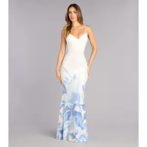 Annie Sequin Floral Lace-Up Formal Dress