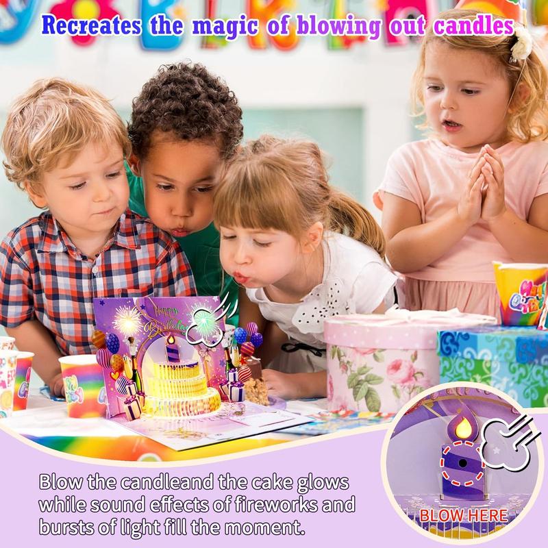 Musical 3D Pop-Up Birthday Card with Lights & Fireworks Cake – Sings 'Happy Birthday', Includes DIY Age Numbers + Envelopes | Perfect Gift for Women, Men, Mom, Dad, Kids & Teens