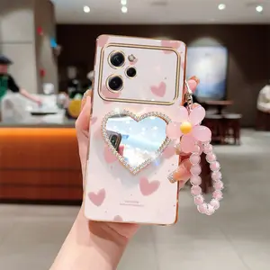 Poco X5 Pro Durable Plating Flower Strap Lanyard Mirror Phone Holder Case For Compatible With Xiaomi Mi Poco X5 Pro Atmosphere Full Of Loves Stand Cover