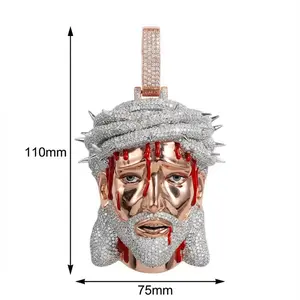 1 Men's Street Hip-Hop Graffiti Face Pendant |       Ice Surface Shiny Stone, 18K Gold Plated Copper, Trendy Party Stage Festival Gift, for Brothers