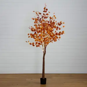 7' Pre-Lit Grand Autumn Eucalyptus Artificial Fall Tree with 420 Warm White LED Lights