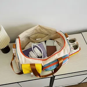 Large Capacity Retro Style Weekender Bag - Spacious Nylon Travel Duffel with Dedicated Shoe Compartment, Adjustable Shoulder Strap, and Trolley Sleeve Perfect Gym, Yoga, Carry-on Luggage Durable