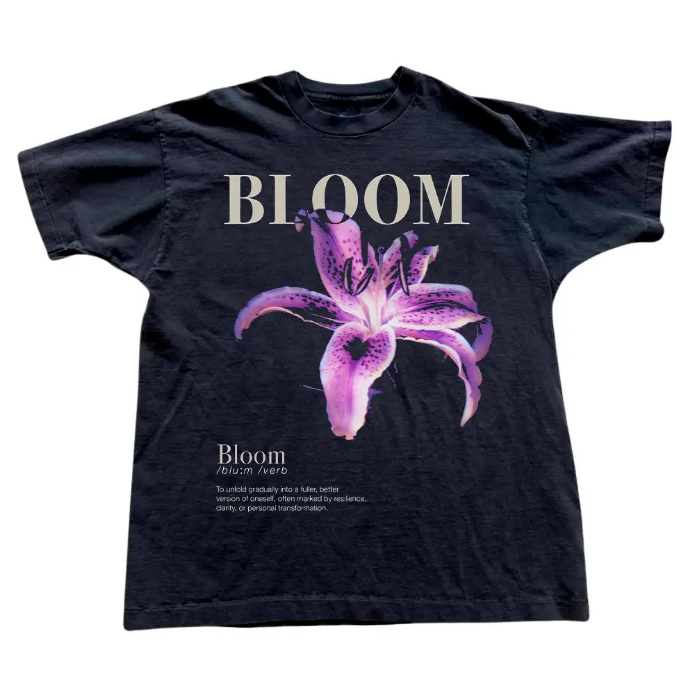 Midnight Purple Lily Tee, Bloom Into Light Vintage Tee, Gift For Woman, Gift For Cat Lovers, Casual Streetwear, Trending Shirt