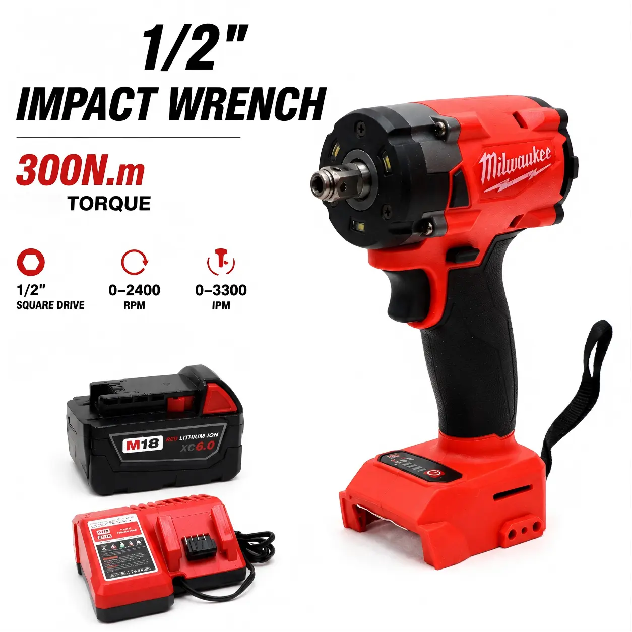 Milwaukee M18 FIW212  Impact Wrench 3500 Blows/Min 300N.m Max Torque for Machinery Assembly/Automotive Maintenance cordless high caulk remover glass glue homedecor auto heavy-duty hand tool unique gift square drive secure grip work accessory industrial