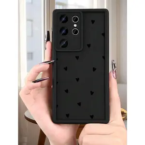 Minimalist Heart Print Phone Case Fashion Black & Neutral Phone Cover Aesthetic Simple Design Slim Protective Case Shockproof & Camera Protection Compatible With Samsung Galaxy S25Ultra/S25Plus/S25/S24Ultra/S24Plus/S24/S24FE/S23Ultra/S23Plus/S23/S22Ultra
