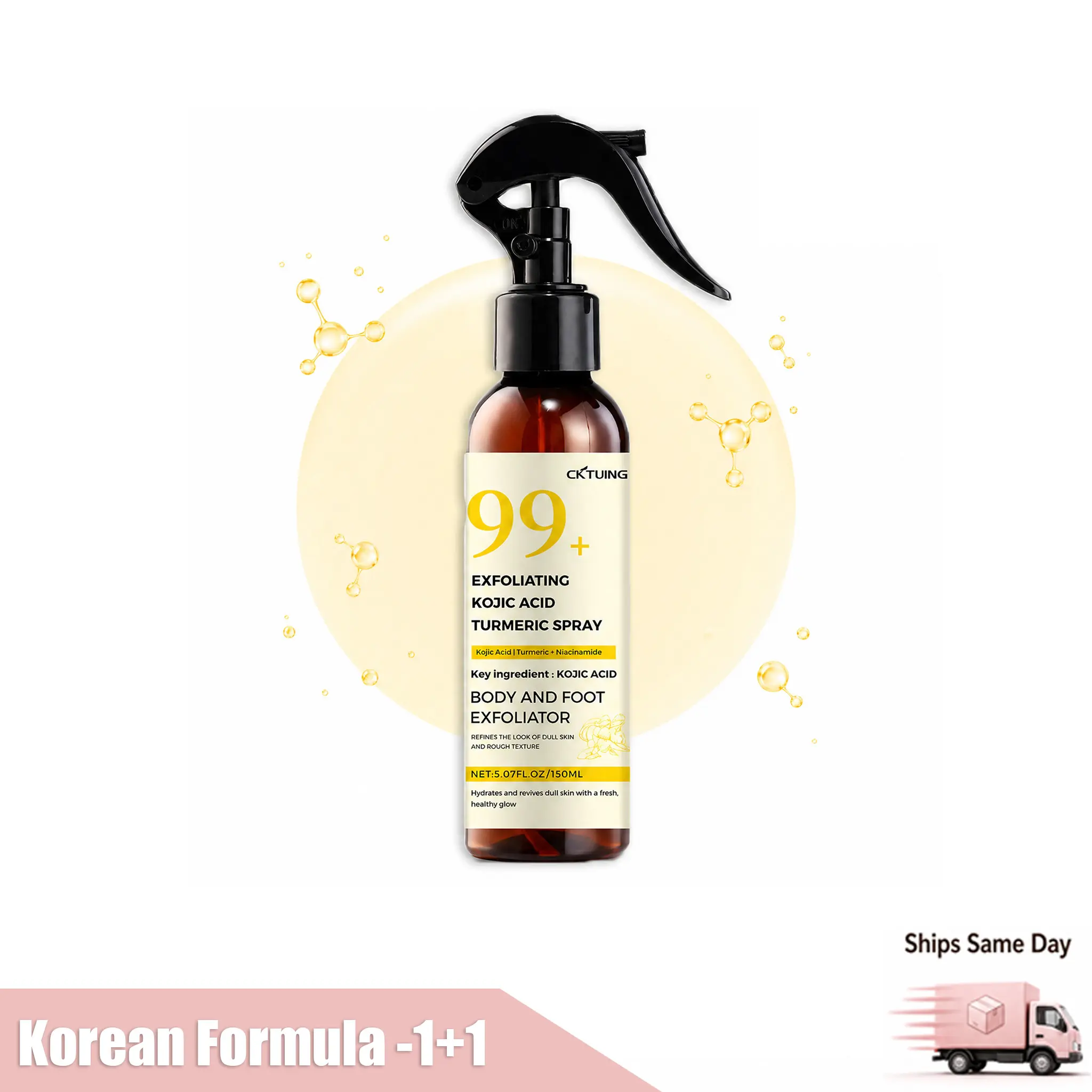 Kojic Acid & Turmeric Facial Spray - Korean Skincare Exfoliator to Unclog Pores and Remove Dead Skin Cells for Normal Skin, 150ml, Pore Care Face Scrubs & Peels, Bottle, Liquid, Repair, Pore Control, Skin Repair, Turmeric Brighten