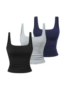Women's Three-Piece Set Spring Summer Casual Slim Fit Home Square Neck Vest, Suitable for All Occasions, Can Match Any