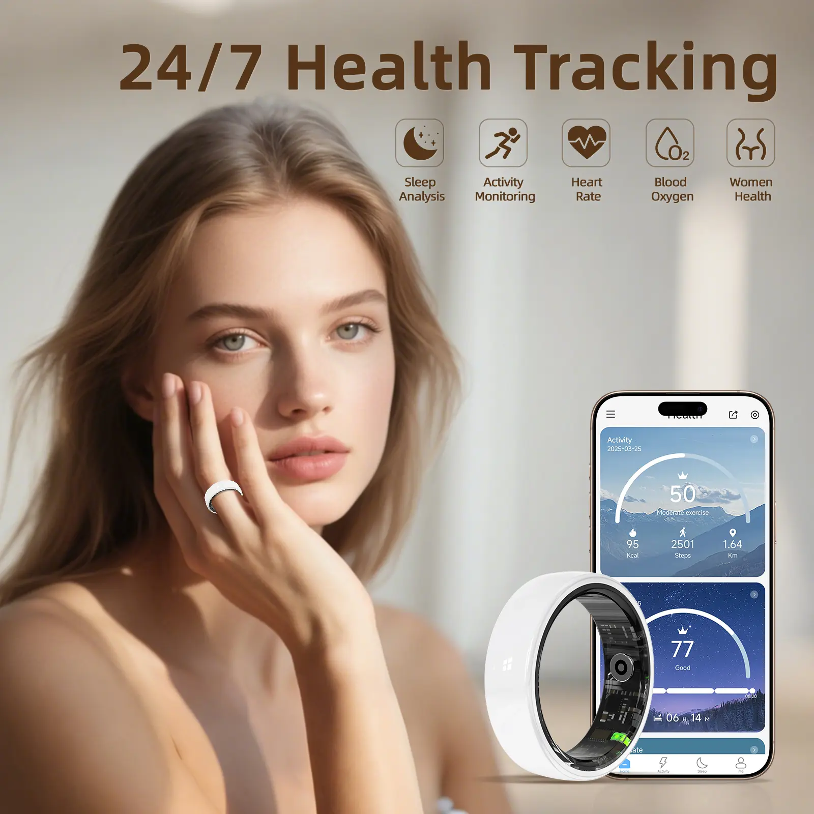 Smart Watch w/ Call Info Calories, Heart Rate, BP Monitor, Sleep, Fitness WHITE! Amazon.com: Fitness Tracker, Activity Fitness Watch with  main image 2