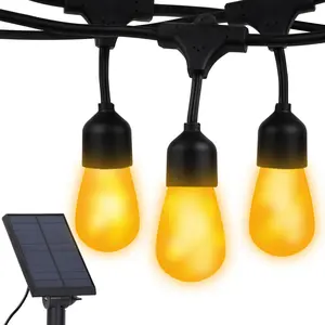 Brightech Ambience Pro Solar Powered LED Outdoor String Lights - 27 Ft Commercial Waterproof Patio Lights with Flaming, Flickering Bulbs - Shatterproof String Lights for Halloween, Porch, Deck