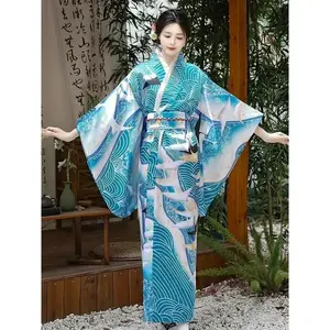 Women's Japanese Traditional Kimono Spring V-neck Elastic Waist Bowknot Wide Suitable for weight 48kg-68kg (105.8lbs-149.9lbs) Dress Womenswear