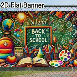 2D flat banner, 1pcBack to School Chalkboard Backdrop, Bright Educational Elements Globe Book Apple Lightbulb Banner for School Party Decor