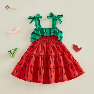 Toddler Smocked Dress Baby Girl Summer Sleeveless Ruffle Dresses Watermelon Outfits Infant Beach Clothes Sundress