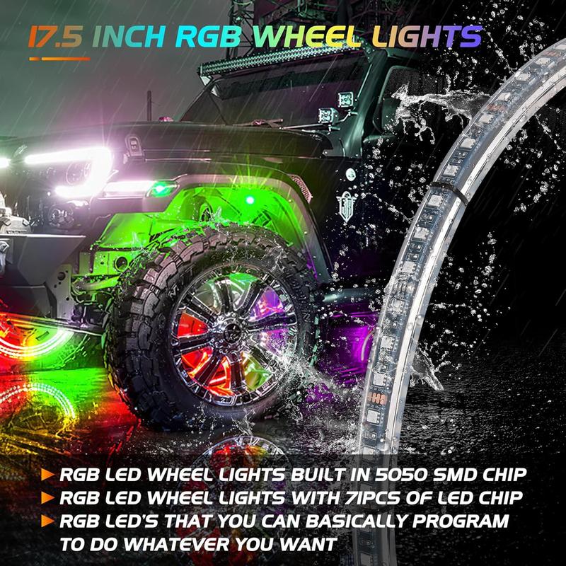 Nilight 4PCS 17.5inch Double Row LED Wheel Ring Lights RGB with APP and Remote Control Neon Wheel Rim Lights w/Turn Signal and Braking Function Dual Row for Car Van SUV Truck  dealsforyoudays