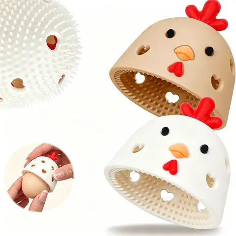1-2PCS Flexible Silicone Egg Cleaning Brushes with Soft Bristles - Reusable Farm Animal & Poultry Grooming Supplies, Modern Shape Kitchen Utensils, Easter Gifts (Single/Pair, White + Brown Options)