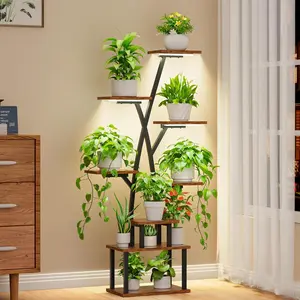 Plant Stand Indoor with Grow Lights - 8 Tier Indoor Plant Shelf, Corner Plant Stands for Indoor Plants, 51" Tall Metal Plant Shelves, Tree-Shaped Plant Rack