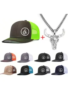 Unisex Baseball Cap & Bull Head Necklace Set, High Quality Hat, Casual Fitted Design, Adjustable Trucker Style, Ideal for Men & Women, All-Season Wear