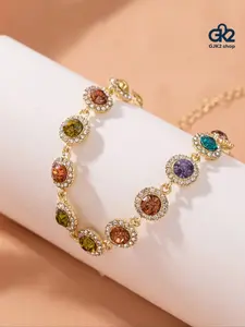 Colorful Rhinestone Crystal Necklace, Boho Dopamine Whimsical Style, Sparkling Elegant Adjustable Jewelry for Women & Girls, Trendy Accessory for Daily Look, Party, Vacation & Holiday Gift