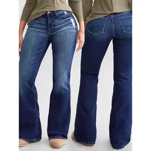 Ripped High Waisted Classic Flared Pants Pants with Pockets Bell Bottom Jeans for Women Cozy 	Full Length Jeans 	Flared Jeans flaredwomensjeans