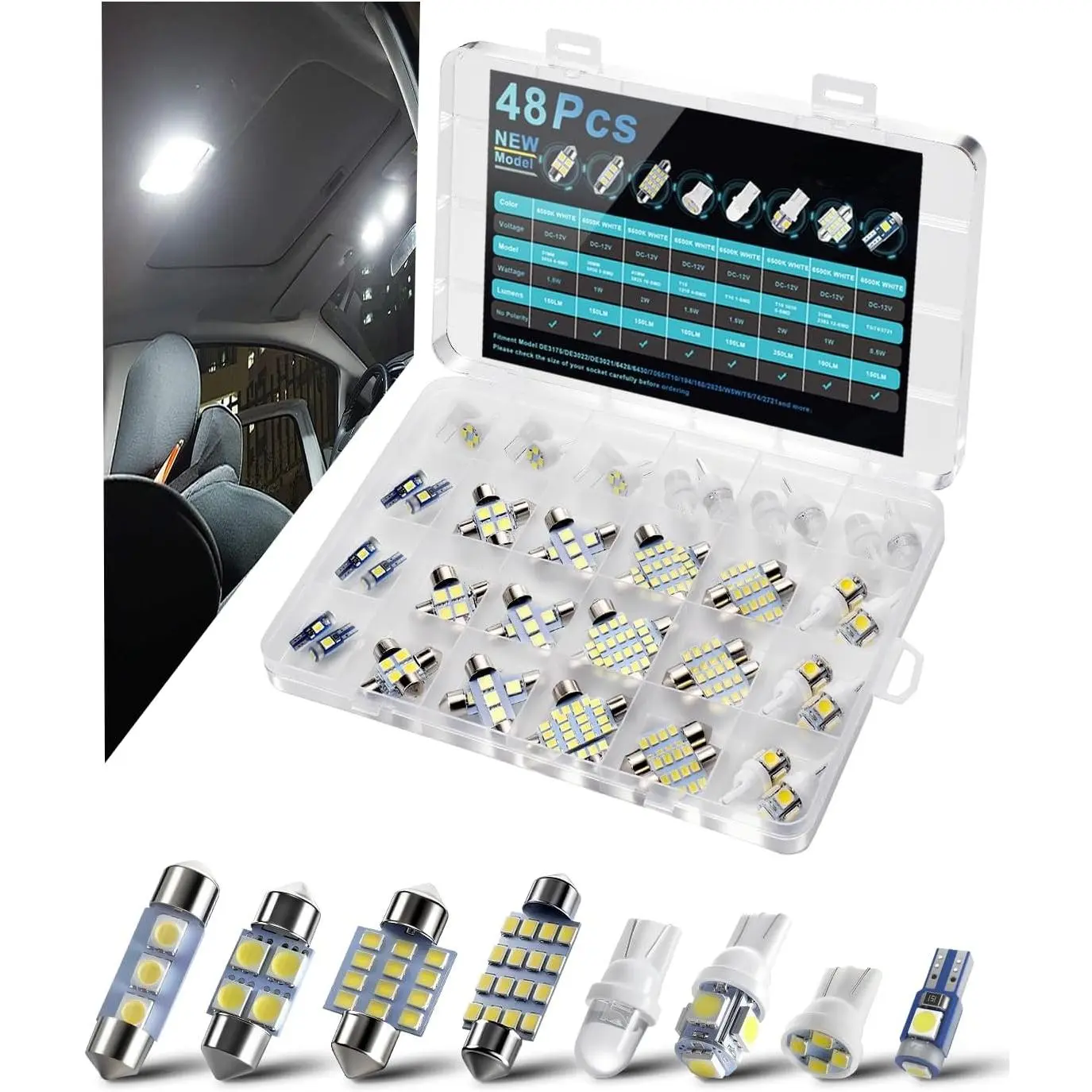 42Pcs Led Interior Car Lights Kit, Premium Bright White Led Bulb (194 T10  De3175 578 31mm 42mm) | Dome Map Dash Door License Plate Tail Light Bulbs, Interior Lights for Cars, Trucks, Rv, Boat, Led Car Ambient Light, Led Dashboard, Car Accessories,summerv