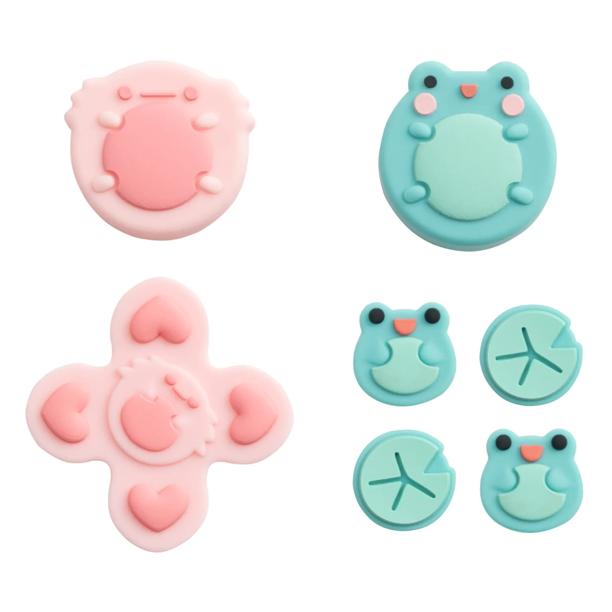 GeekShare Silicone Cross D-Pad Button Caps Set Joystick Cover - ABXY Key Buttons Sticker Compatible with Switch/OLED Joystick - Frog & Axolotl