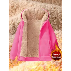 Cozy Fleece-Lined Girls' Hooded --Up, Warm Winter Coat for Ages 3-12, Sporty, Girls Winter Clothes, Movement, Going Out Occasion, Conventional Version, Winter