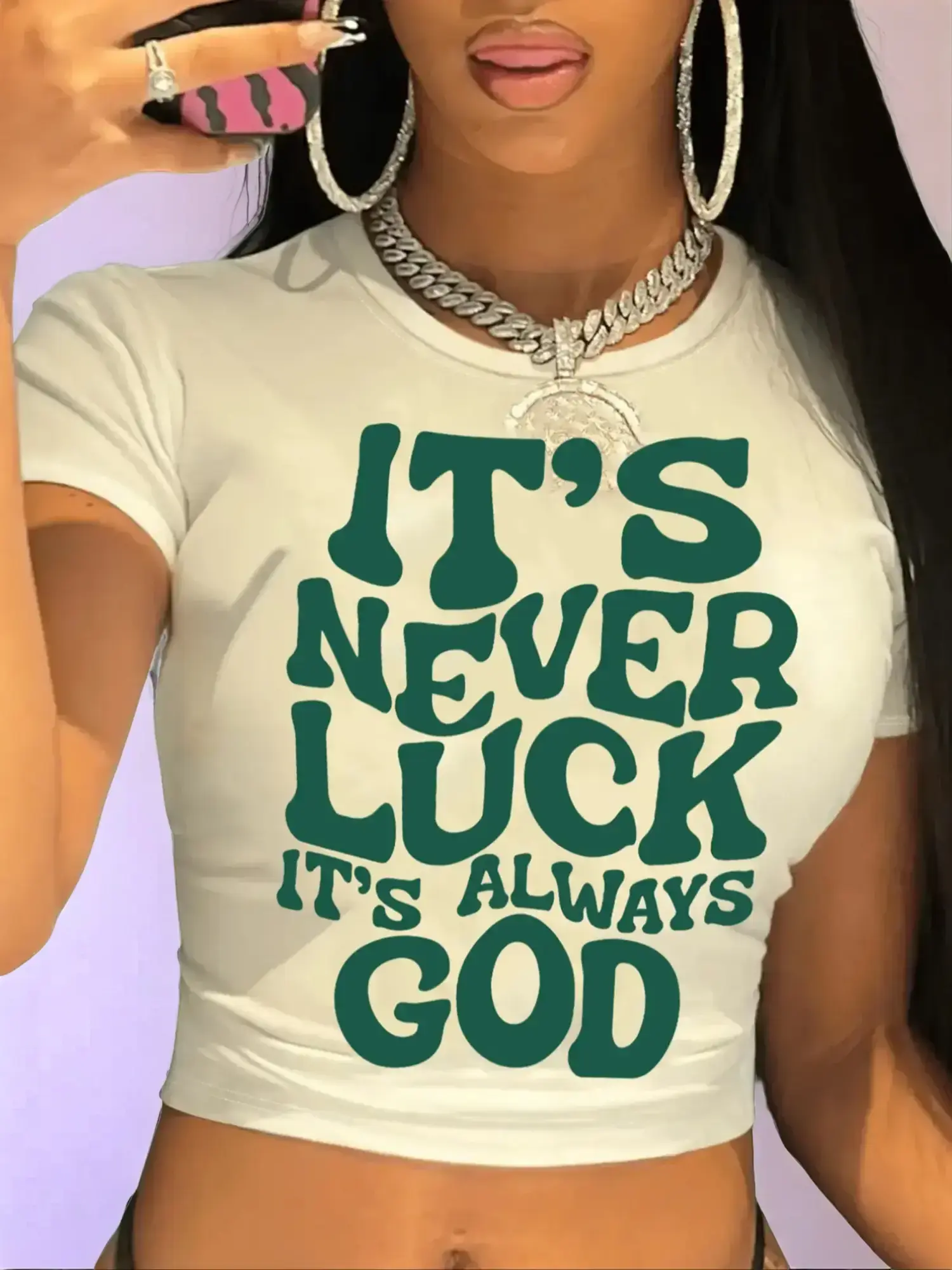 Women's Slogan Print Round Neck Crop Tee, Graphic Tee, Fashion Classy Casual Crew Neck Skinny T-shirt for Daily Holiday Vacation Outdoor Wear, Ladies