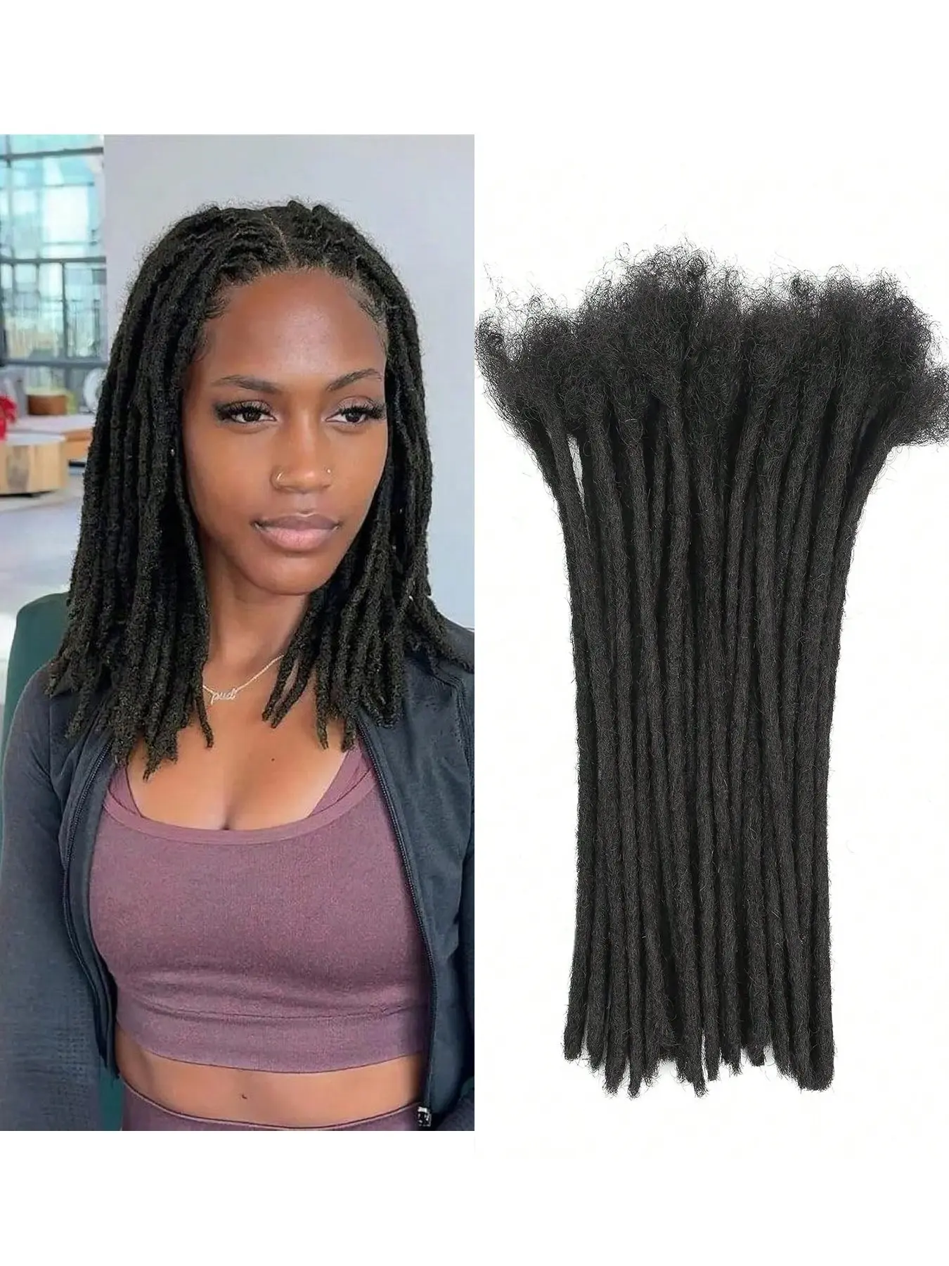 30 Strands Real Hair Dreadlock Extensions, Handmade Natural Braided Dreads 0.6cm Thickness, 4-16 Inches Long, Unisex, Dyeable and Bleachable, Hair Weave Extensions, Braiding Extensions