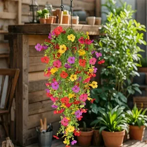 UV-resistant artificial hanging flowers, very suitable for decorating indoor and outdoor spaces such as gardens, porches, walls, and windowsills, with a farmhouse style and a variety of colors.